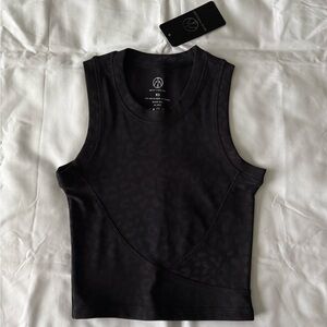 Black Leopard Print Crossover Ribbed Cropped Tank